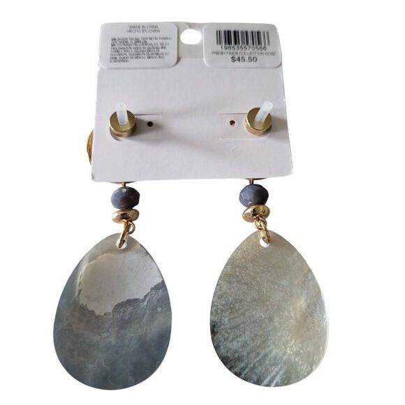 Chico’s Abalone Sand Dollar 2" Drop Pierced Earrings Coastal Beach BOHO Dangle - Picture 10 of 13